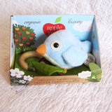 Organic Cotton Blue Bird Teething Toy, Pull and Play Jiggle, by Apple Park, Ages 6 mo.+