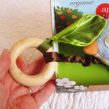Organic Cotton Blue Bird Teething Toy, Pull and Play Jiggle, by Apple Park, Ages 6 mo.+