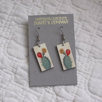 Cactus Vintage Botanical Print Dangle Earrings, Fair Trade