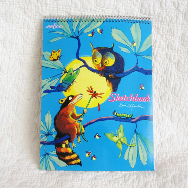 eeboo Sketchbook, Raccoon and Owl Glow in the Dark Cover, Ages 3 - Adult