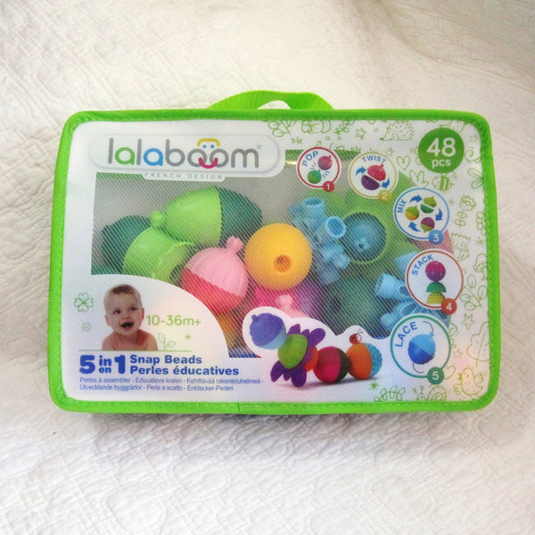 Lalaboom Developmental Snap Beads, 48 pieces in Tote, Ages 10 mo. - 36 mo.