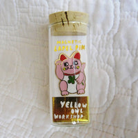 Lucky Cat Lapel Pin, Gold Gilt Cloisonné, Yellow Owl Workshop Original Creation